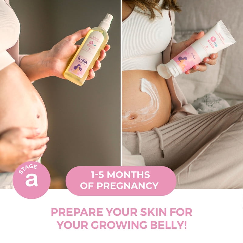 Leska Complete Maternity Set of 5 | Belly Lotion, Belly Oil, Stretch Mark Cream & Butter, Toning Gel | Pregnancy & Postpartum Skin Care System | New Mom Gift (4–4.93 oz each)