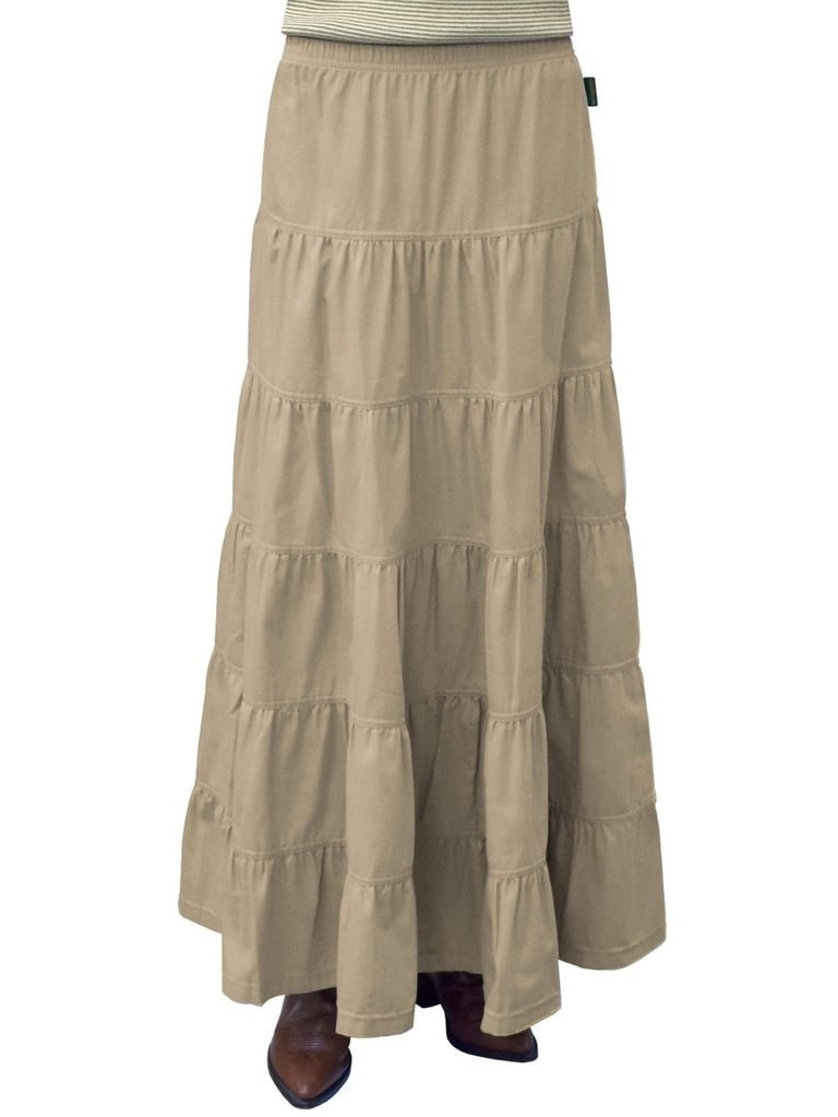 Baby'O Clothing - Women's Ankle Length Tiered Long Denim Prairie Skirt ...