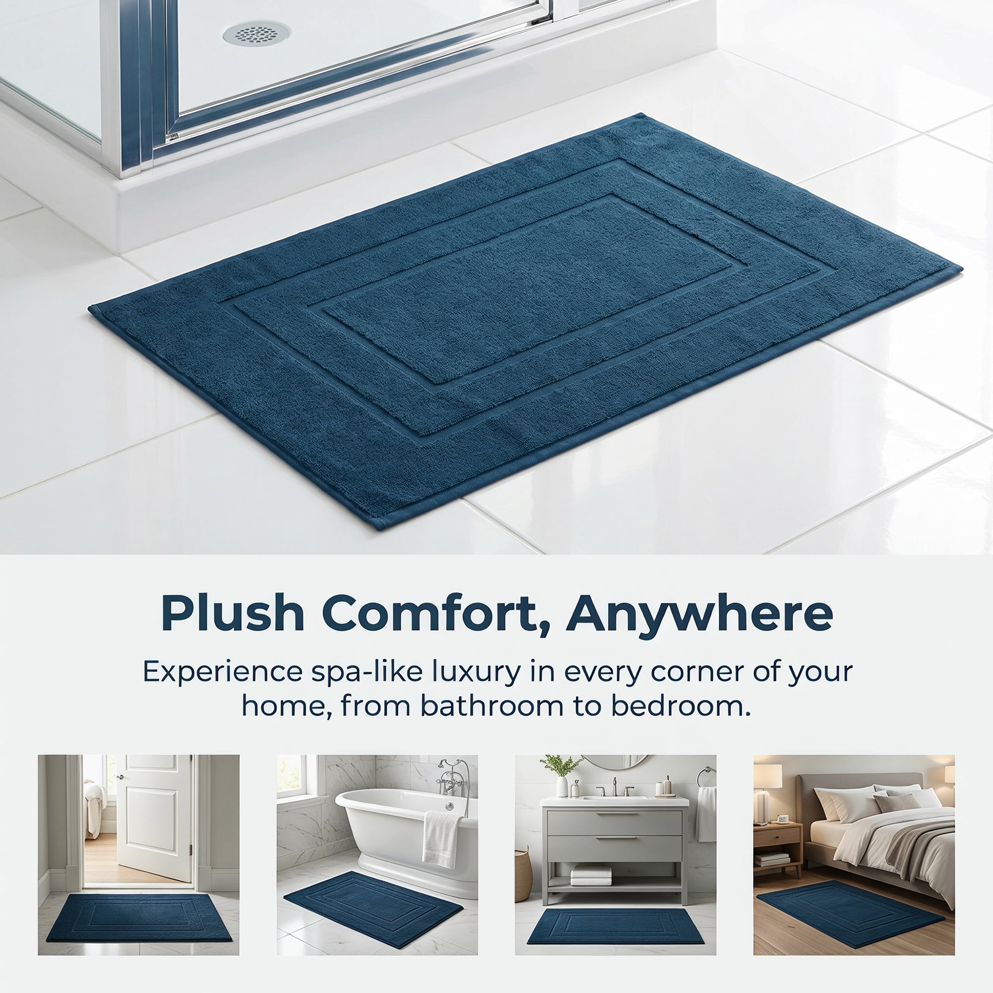 Unique Bargains Cotton Ultra Absorbent Quick Dry Washable Towel Bath Mat Navy Blue