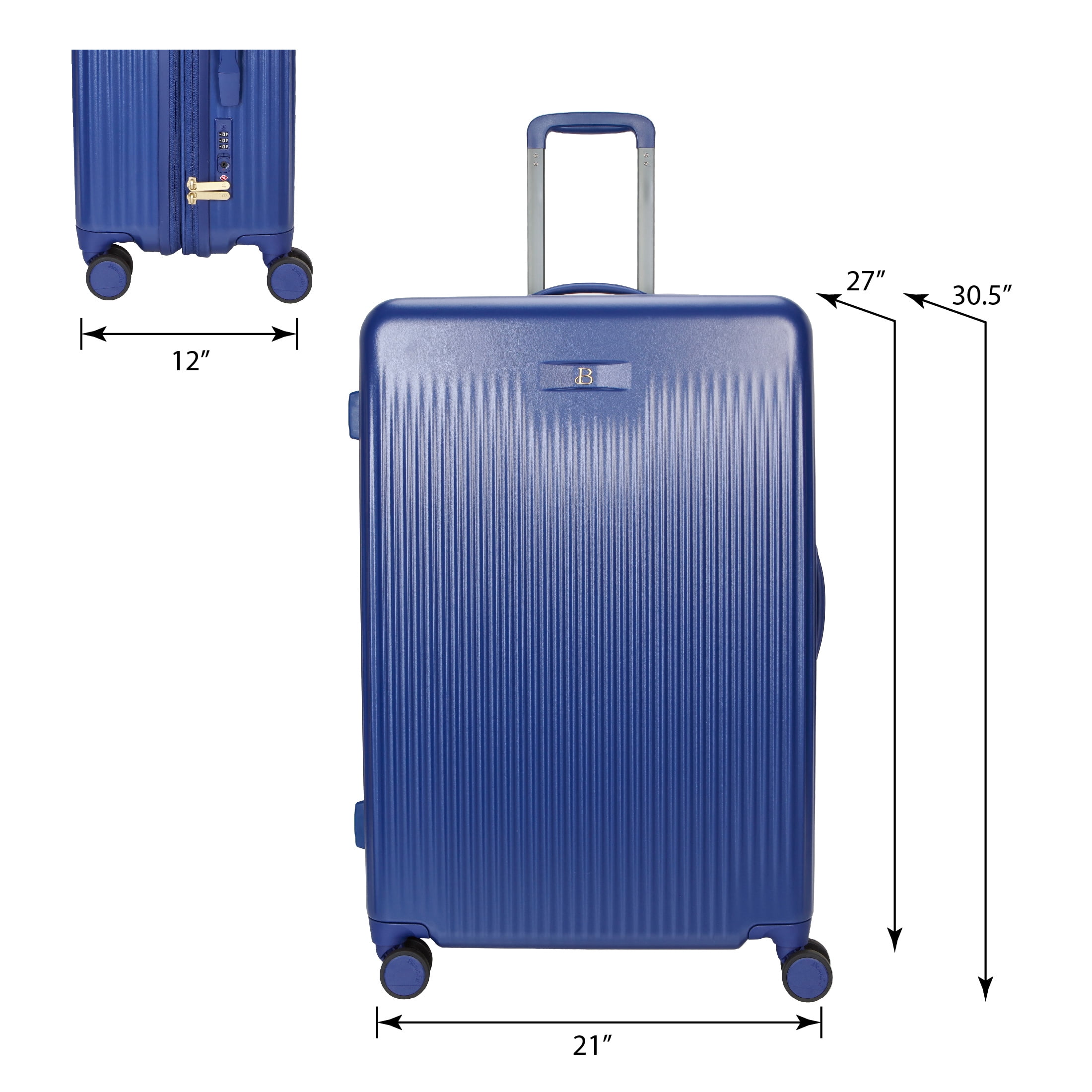 Beautiful by Drew Barrymore 28 in Checked Expandable Hardside Upright Luggage, Starry Night Blue