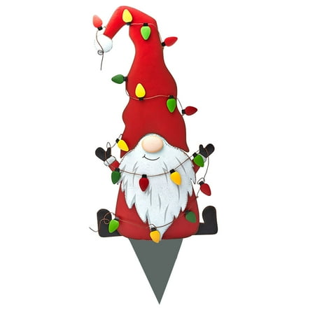 Christmas Metal Decoration Garden Stakes Gnomes Planting Ornaments Iron Floor Insert