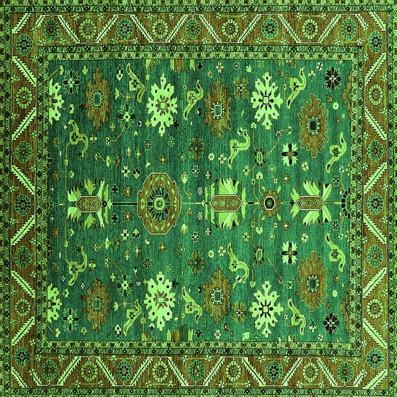 Ahgly Company Indoor Square Oriental Green Traditional Area Rugs, 8' Square