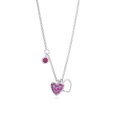 thumbnail image 1 of Sterling Silver 925 Hot Pink Double Heart Pendant Necklace with Cubic Zirconia Dangle Accent on Rolo Chain 16" Italy Unicornj, 1 of 5
