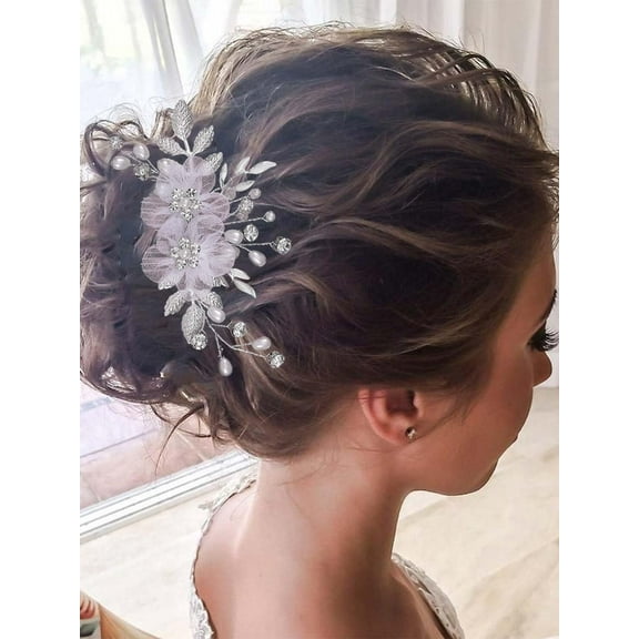 Flower Bride Wedding Hair Comb Silver Leaf Bridal Hair Accessories Crystal Hair Piece for Women and Girls