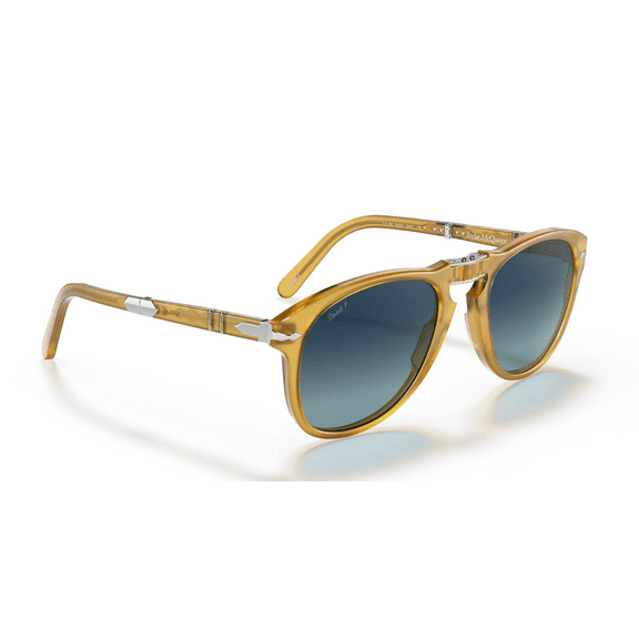 Persol Men's PO0714SM Steve McQueen Aviator Sunglasses, Opal Yellow/Blue Gradient Polarized, 54 mm