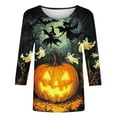 thumbnail image 6 of JTZGDY Plus Size Halloween Tops for Women Lightweight Casual Fall 3/4 Length Sleeve Cute Ghost Pumpkin Pattern Printed Crew Neck Basic Tunic Blouse Loose Fit Trendy Holiday Graphic Tees Shirt, 6 of 6