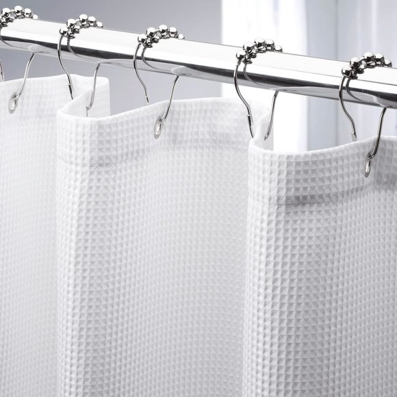 Cortina de ducha AmazerBath con forma de gofre, tela blanca, 152 x 183 cm