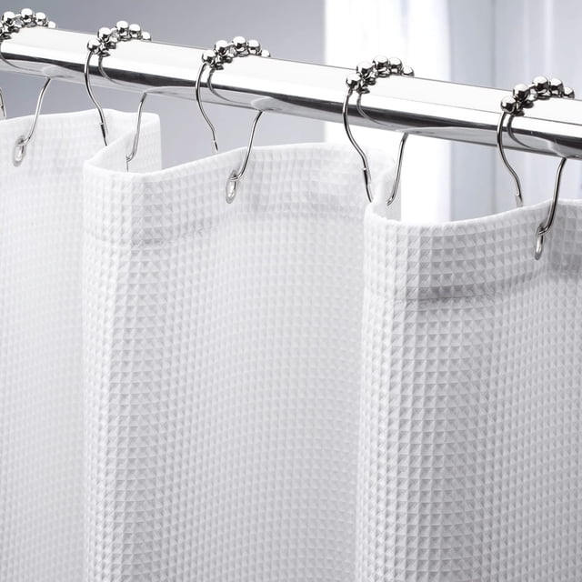 Cortina de ducha AmazerBath con forma de gofre, tela blanca, 152 x 183 cm