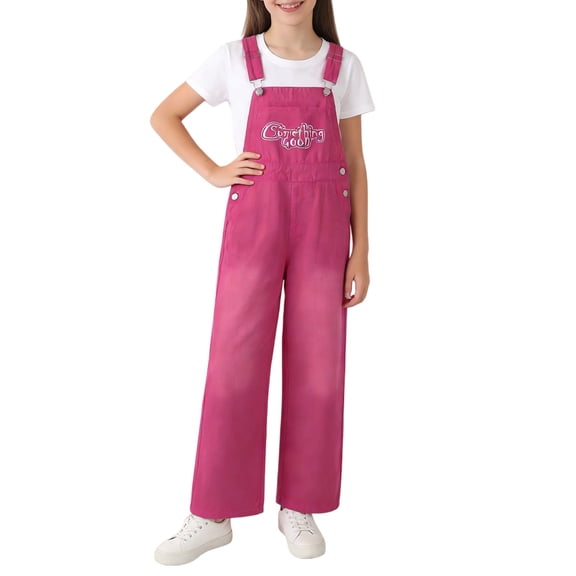 HXIWJKT Girls Denim Bib Overalls Distressed Blue Ripped 𝖱omper Loose Fit Wide Leg Y2𝗄 Comfy Stretch Baggy Jeans Jumpsuits 7-12 Years