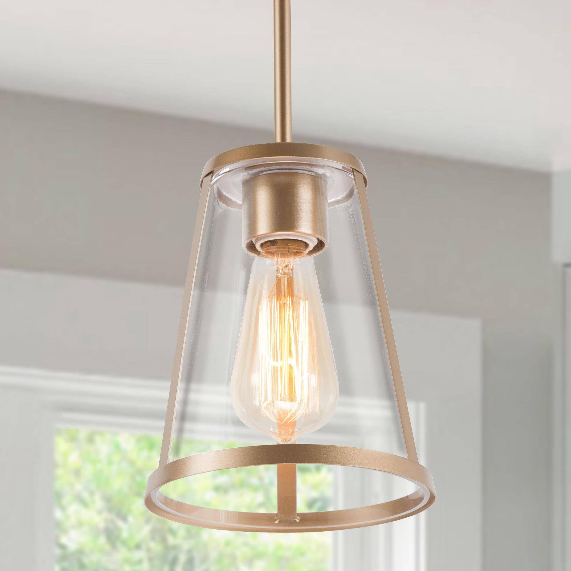 LNC 7" Modern Gold Pendant Light with Clear Glass Shade and E26 Base for Kitchen Island