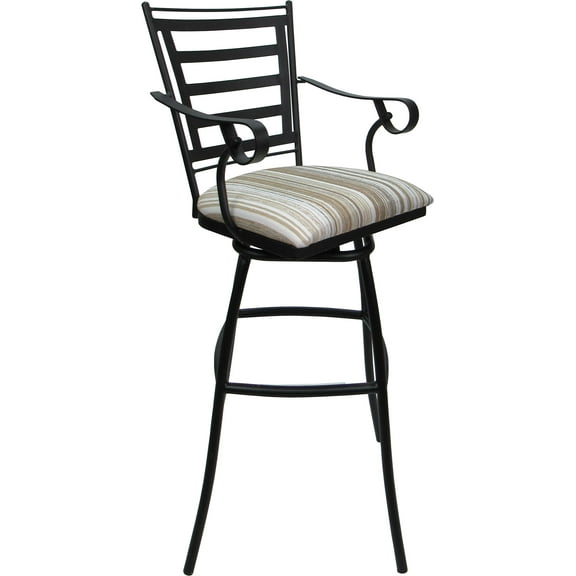 Aluminum Outdoor Indoor Bar Stool 30" Seat-Jenna Arms-Drift White Fabric - Black
