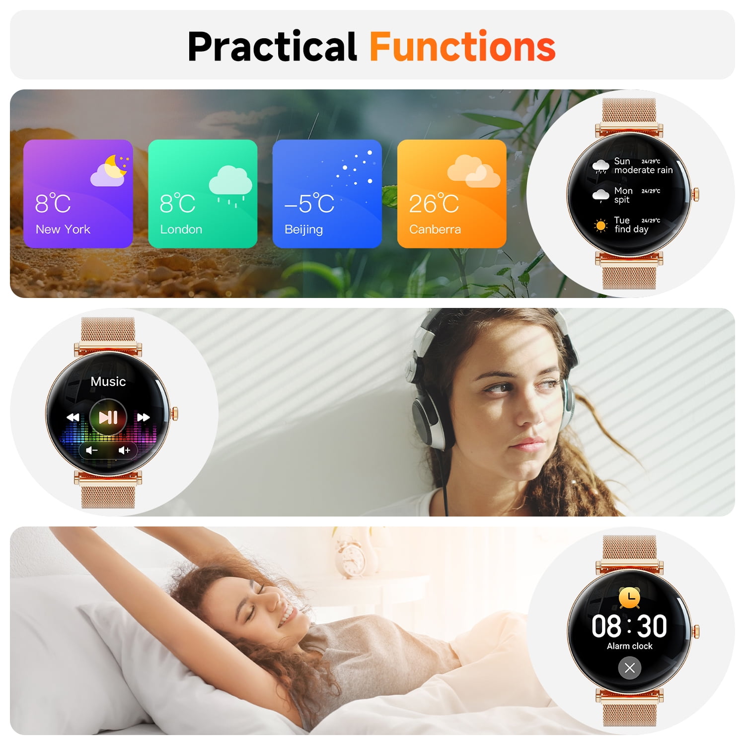 【AMOLED】Mingdaln 42mm Smart Watch for Women, fits for Android and Iphone Devices,with IP68 Waterproof/150+ Sport Modes,perfect gift,2 straps(Gold) 【AMOLED】Mingdaln 42mm Smart Watch for Women, fits for Android and Iphone Devices,with IP68 Waterproof/150+ Sport Modes,perfect gift,2 straps(Gold) - Image 7