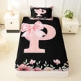thumbnail image 3 of Erosebridal Cute Bowknot Floral Twin Sheet Sets, Black Pink Initial P Bedding, 3-Piece, 3 of 5