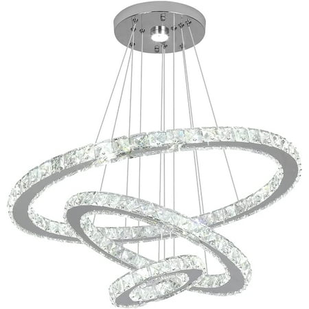 

DTLYH 3 Rings Modern Crystal Chandelier - 3-Colors Changeable Crystal Flush Mount Chandelier 15.7 +11.8 +7.8 LED Ceiling Light DIY Adjustable LED Chandelier