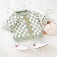 thumbnail image 3 of Infant Baby Boy Girl Autumn Winter Sweater Checkerboard Pattern Long Sleeve Round Neck Pullover Button-Down Knitwear Cardigan, 3 of 7