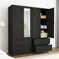 thumbnail image 3 of Armoire Wardrobe Closet with Mirror and 2 Drawers, 72'' Bedroom Armoire Wardrobe Cabinet with Hanging Rod and Light,Wooden Bedroom Closet with Adjustable Shelf, 3 of 9