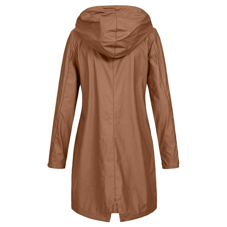 Tloowy Women Light Rain Coat Waterproof Active Outdoor Trench Rainjacket with Hood Lightweight Long Plus Size for Girls, Women's, Size: XL, Brown