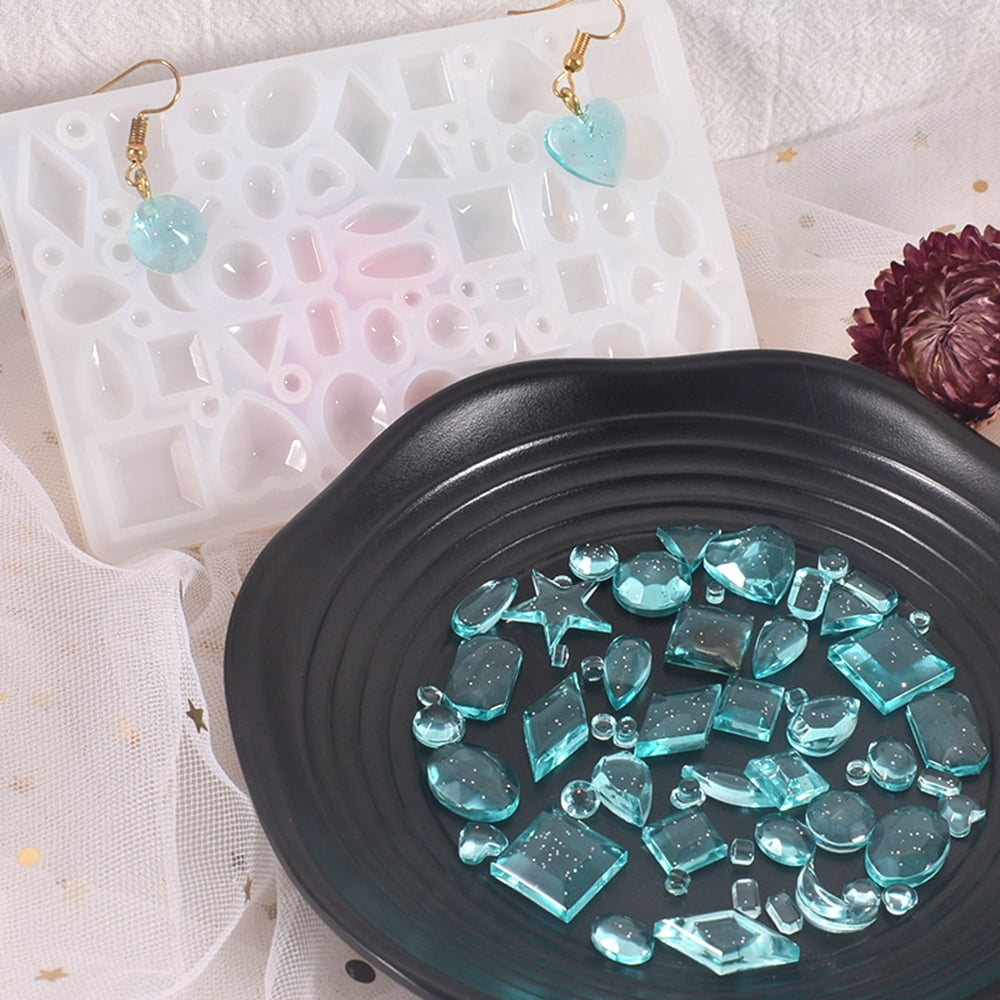 Silicone Cabochon Molds Resin Casting Molds For UV Resin Epoxy Resin Jewelry Making Mixed Geometric Shape White 66x106x6mm Inner size: 3~15mm 10pc