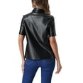 thumbnail image 3 of INSPIRE CHIC PU Leather Button Down Shirt for Women's Short Sleeve Collar Blouse Jacket  Party Club Top XS Black, 3 of 6