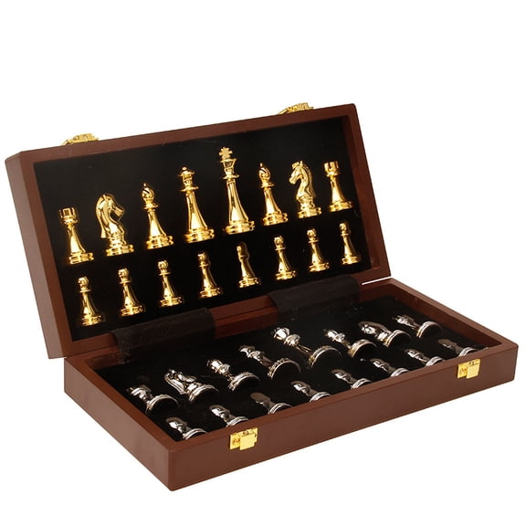 CNV Classic Metal Chess Set with Folding Wooden Case, 7.6cm King Height, Luxury Gift for Chess Enthusiasts & Collectors