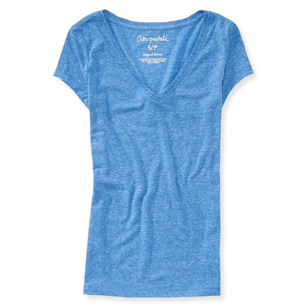 Aeropostale Camiseta básica Heathered Core para mujer, azul, grande Aeropostale Camiseta básica