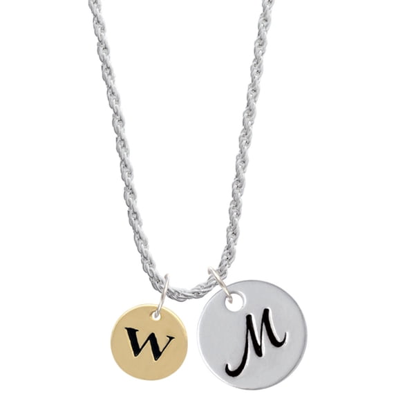 Delight Jewelry Goldtone Disc 1/2'' Initial - w - Silvertone Script Initial Disc - M - Charm Necklace, 20"+3"