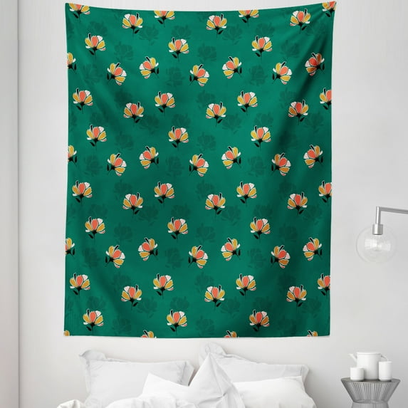 Vintage Boho Tapestry, Blooming Buds of Spring Silhouette of Flowers Smoothly Continuous Illustration, Fabric Wall Hanging Decor for Bedroom Living Room Dorm, 5 Sizes, Multicolor, by Ambesonne