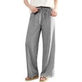 thumbnail image 2 of hoksml Women's High Waist Striped Palazzo Pants, Casual Drawstring Wide Leg Trousers with Pockets for Summer, 2 of 6