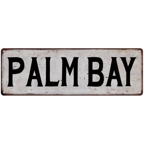 PALM BAY Vintage Look Rustic Metal 8x24 Sign City State 108240041188