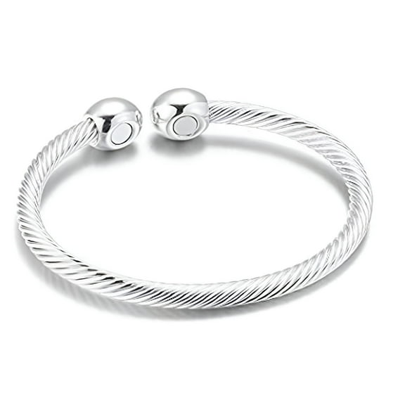 DESIGNICE Magnetic Copper Bracelet Men Women Therapy Arthritis Energy Healing Bangle Gift Silver Bracelet for Men-Silver