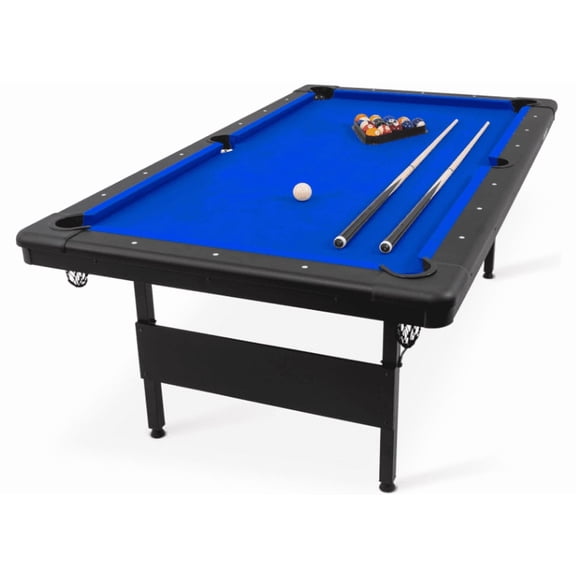 Rugerasy 6FT Compact Pool Table,Folding Billiards Table for Home,Classic Model with Reinforced Carbon Steel Structure & Level MDF Surface,Space Saving Design,1 Set,Blue