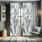 Ambesonne Leafy Art Curtains 2 Panel Set, Muted Forest Leaves Cube, Pair of - 28" x 95", Grey Pink Slate Blue Rose