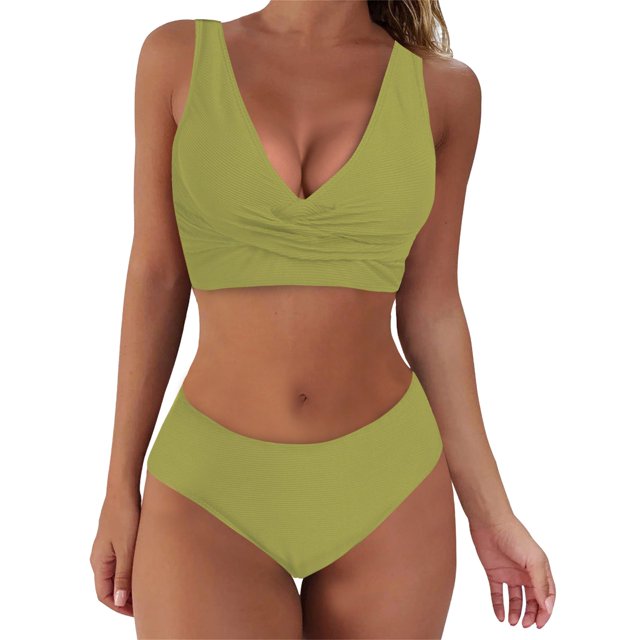 adviicd Maillots de Bain pour Femmes Ensemble Bikini pour Femmes Maillots de Bain Deux Pièces Col en V Dos Croisé à Nouer Bretelles Spaghetti Vert,m