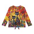 thumbnail image 6 of DISNIMO Girls Long Sleeve Shirts Cat Flower Printed Casual Crew Neck Lace-up Pullover Tops Soft Casual Tee Shirt with with Tie Hem Loose Fits Blouse Tops, 6 of 8
