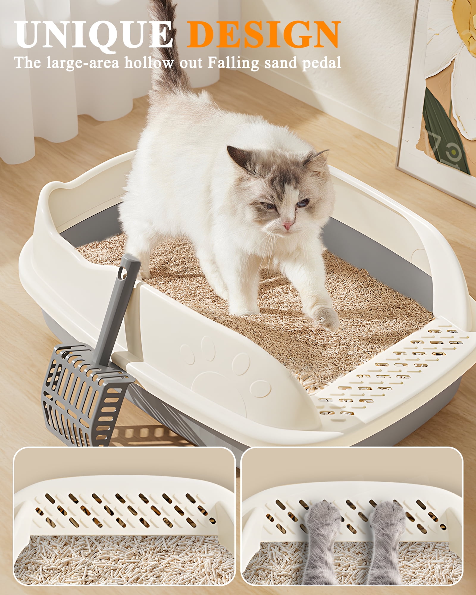 Cats Litter Box, Height Litter Box for Small and Large Animals, Easy Entry, Easy to Clean, Non Stick Smooth Surface