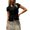 Black, variant on LIUJUNSHOP Womens Ruched Button Up Blouses Collar V Neck Short Sleeve Work Shirts