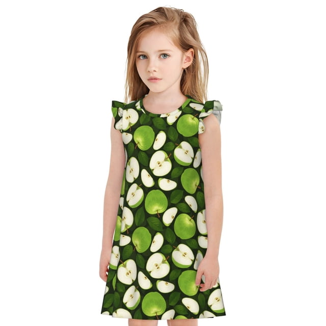 Balery Green Fruit Camisón de princesa para niñas, pijama de algodón con mangas abullonadas, suave y bonito.-XX-Large