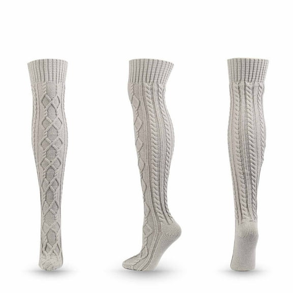 Lilgiuy Autumn Winter Women Striped Solid Color Thickening Knit Over-the-knee Stockings for Running Hiking