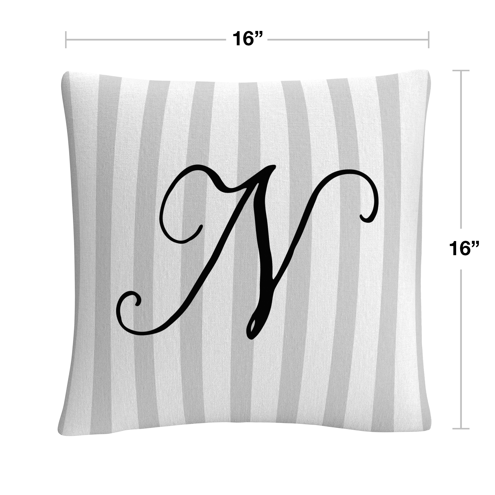 Gray Striped Ornate Letter Script N By Abc 16 X 16 Decorative Throw Pillow