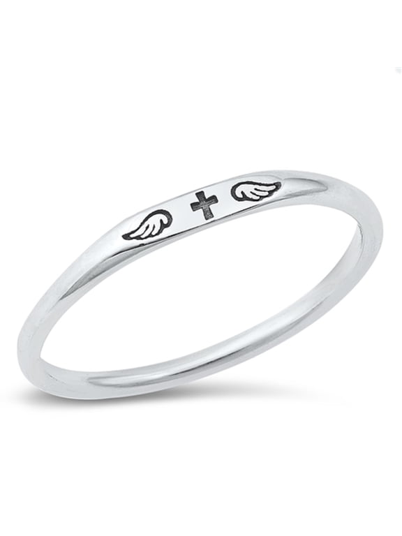 Sterling Silver Wings and Cross Ring Size 4