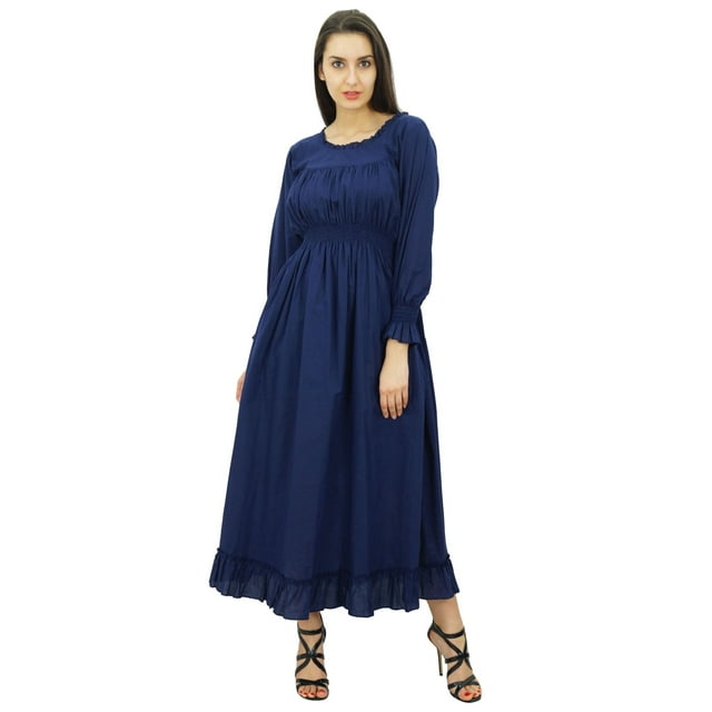 Bimba Robe Maxi Longue Décontractée en Coton pour Femme à Taille Smockée