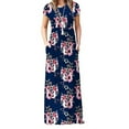 thumbnail image 3 of GENEMA Women Boho Floral Print Short Sleeve Round Neck Maxi Long Dress with Pockets Empire High Waist Pleated Flared Hem Casual Loose Sundress, 3 of 7