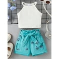 thumbnail image 2 of Argulvti Toddler Girls Summer Set, Cotton Ribbed Sleeveless Halter Tops Elastic Waist Cargo Shorts with Belt, 2 of 9