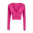 thumbnail image 1 of Timegard Hauts de Sortie pour Femmes Col en V Profond Manches Longues Hauts Courts Confortables Automne Décontracté T-Shirt Ajusté Hauts, 1 of 3