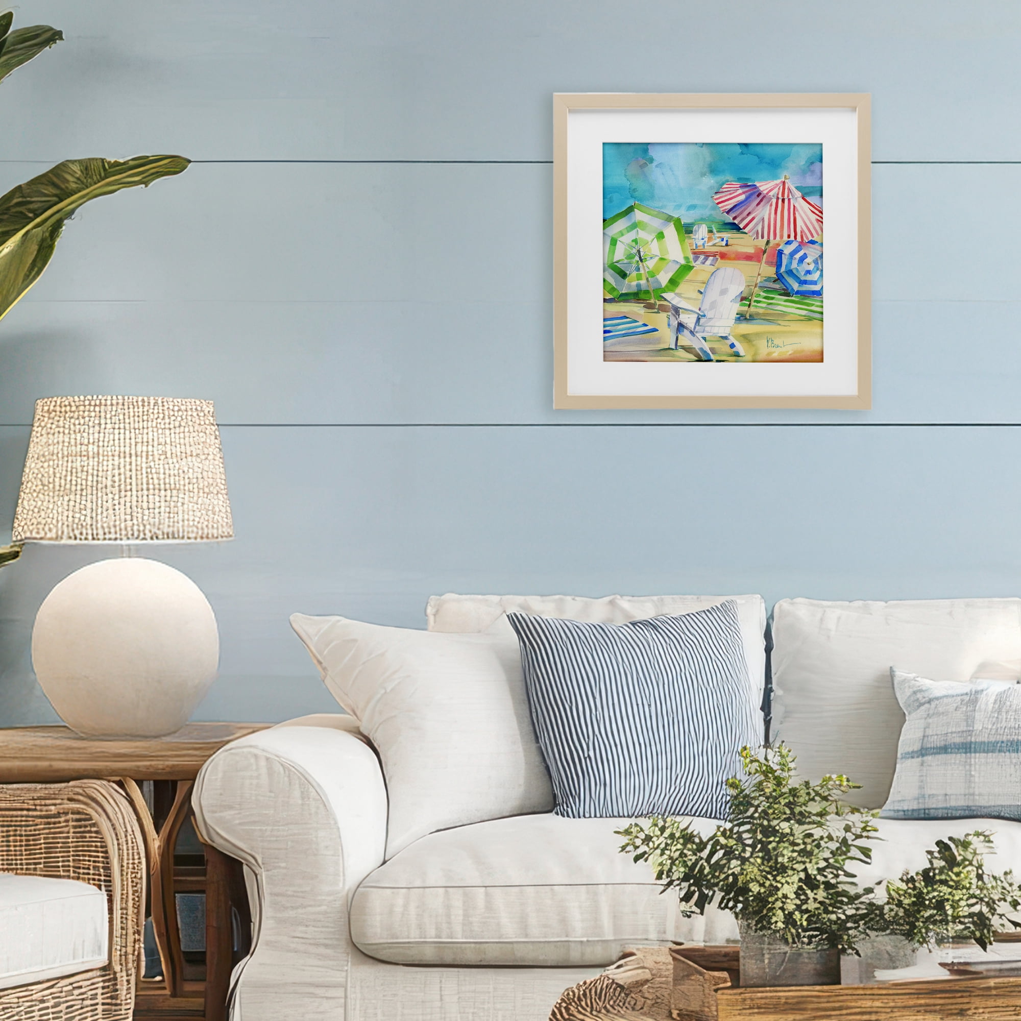 Stupell Industries Ventura Beach Umbrellas Birch Framed Print Under Glass, design by Paul Brent