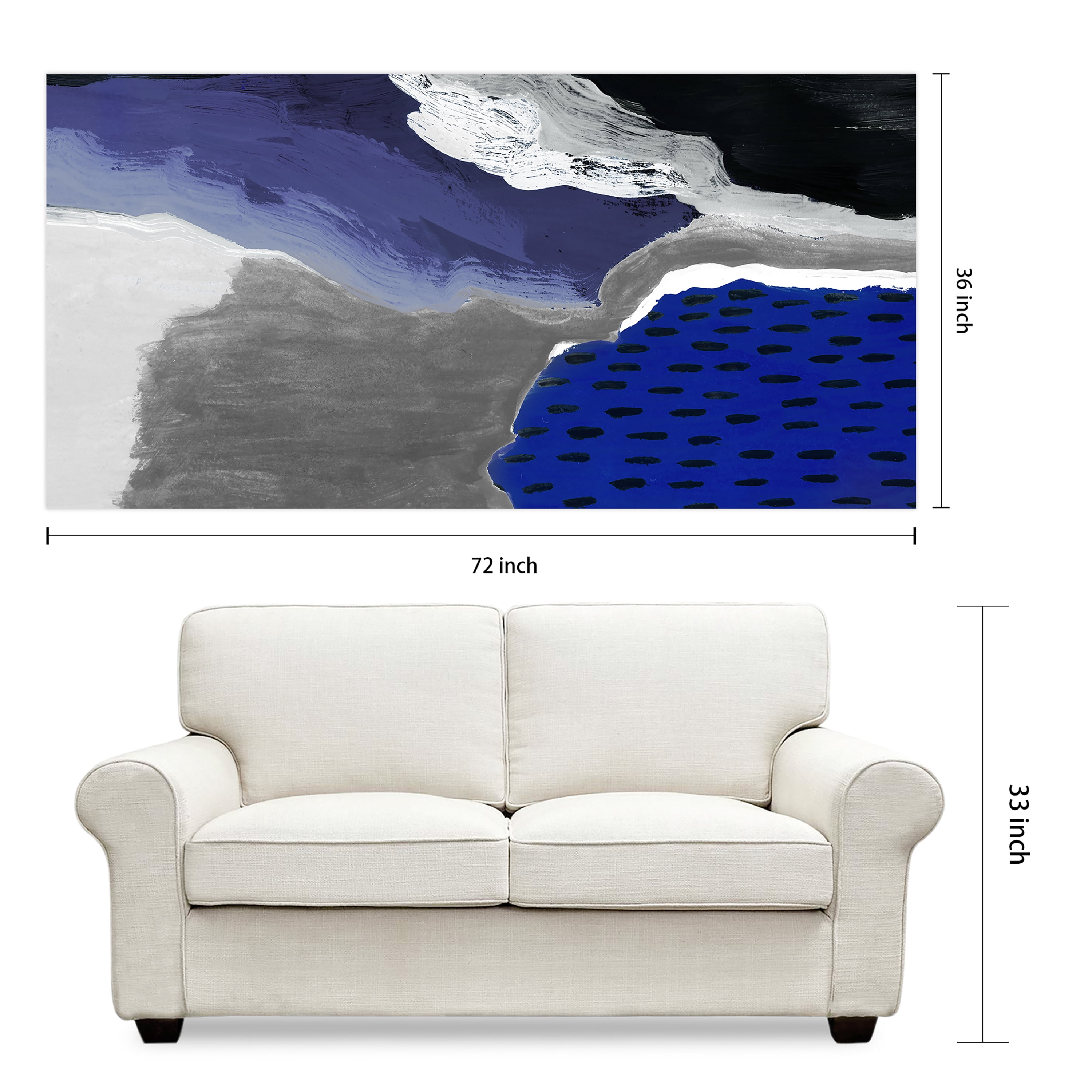 Cobalt Abstract A Frameless Free Floating 36 in x 72 in Painting Art Prints, by Empire Art