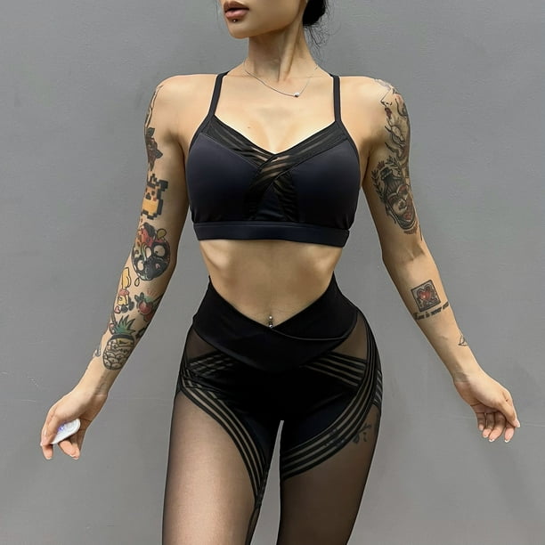 Sujetador de malla para mujer, pantalones ajustados de cintura alta con costuras de encaje, transpirables y color piel
