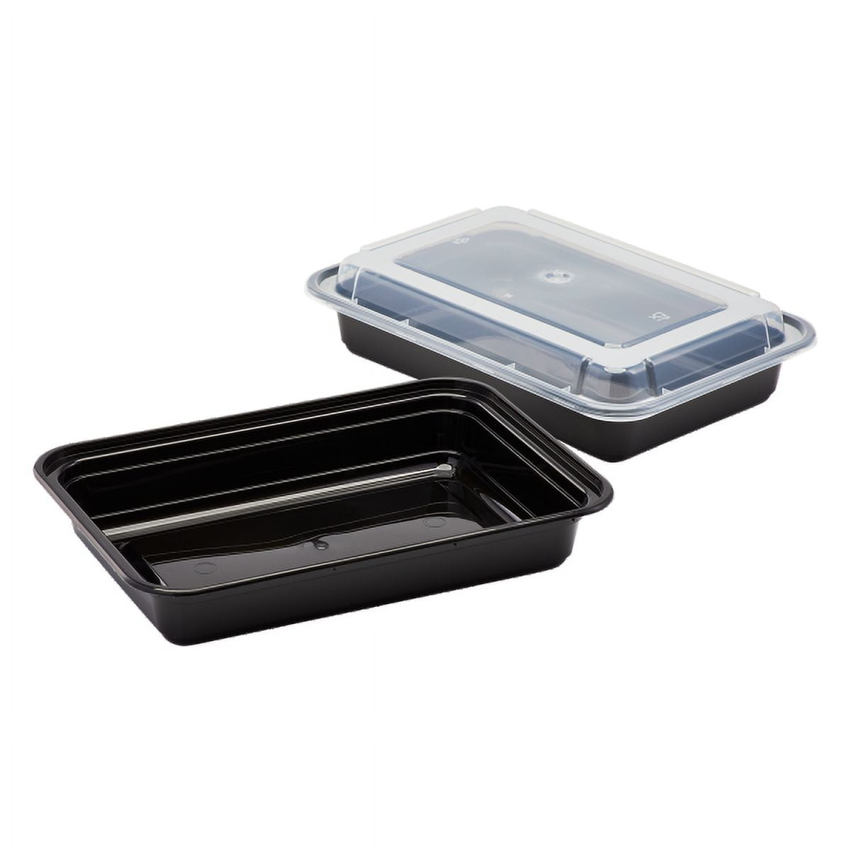 Karat 32oz PP Plastic Microwavable Rectangular Food Containers & Lids -  Black - 3 Compartments - 150 ct