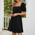 thumbnail image 7 of up to 60% off Gifts Usmixi Womens Dresses High Waist Casual Smocked Swing Beach Short Sun Dresses Short Sleeve Square Neck Solid Mini Summer Dress Black L Clothes, 7 of 7
