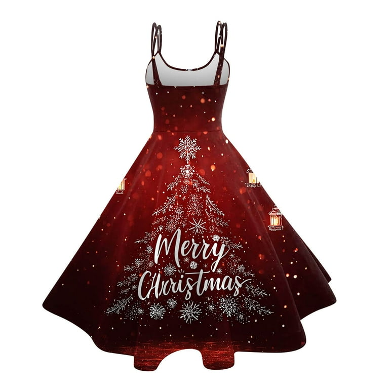 WTOBBY Women's Christmas Printed Sexy Strapless Gothic Cocktail Dress Punk  Vintage Style Holiday Party Wear with Festive Elements,Deep Red M -  Walmart.com